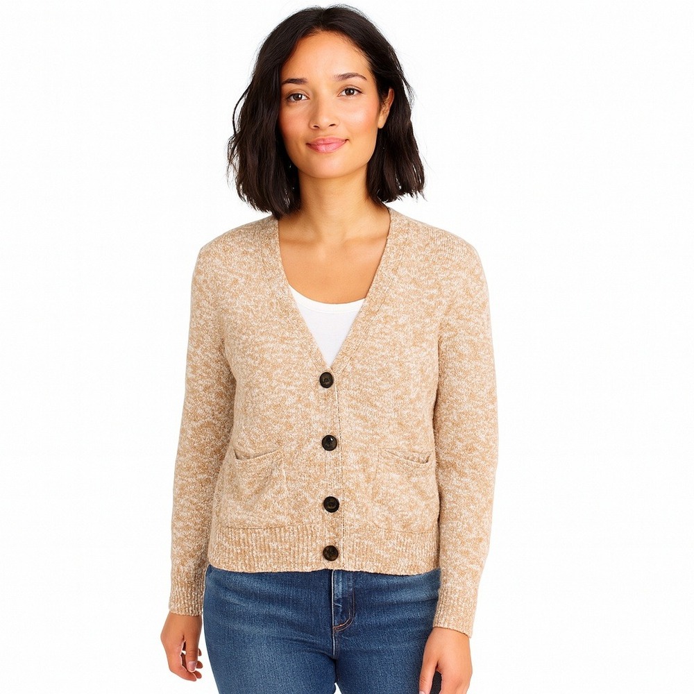 J Crew Sweater Size Large Womens Cardigan Brown Button Front BH608 Flaw